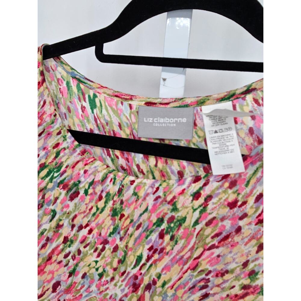 Liz Claiborne Womens Sz 14 Sleeveless Blouse Light Pink Green Abstract Print - Picture 3 of 5